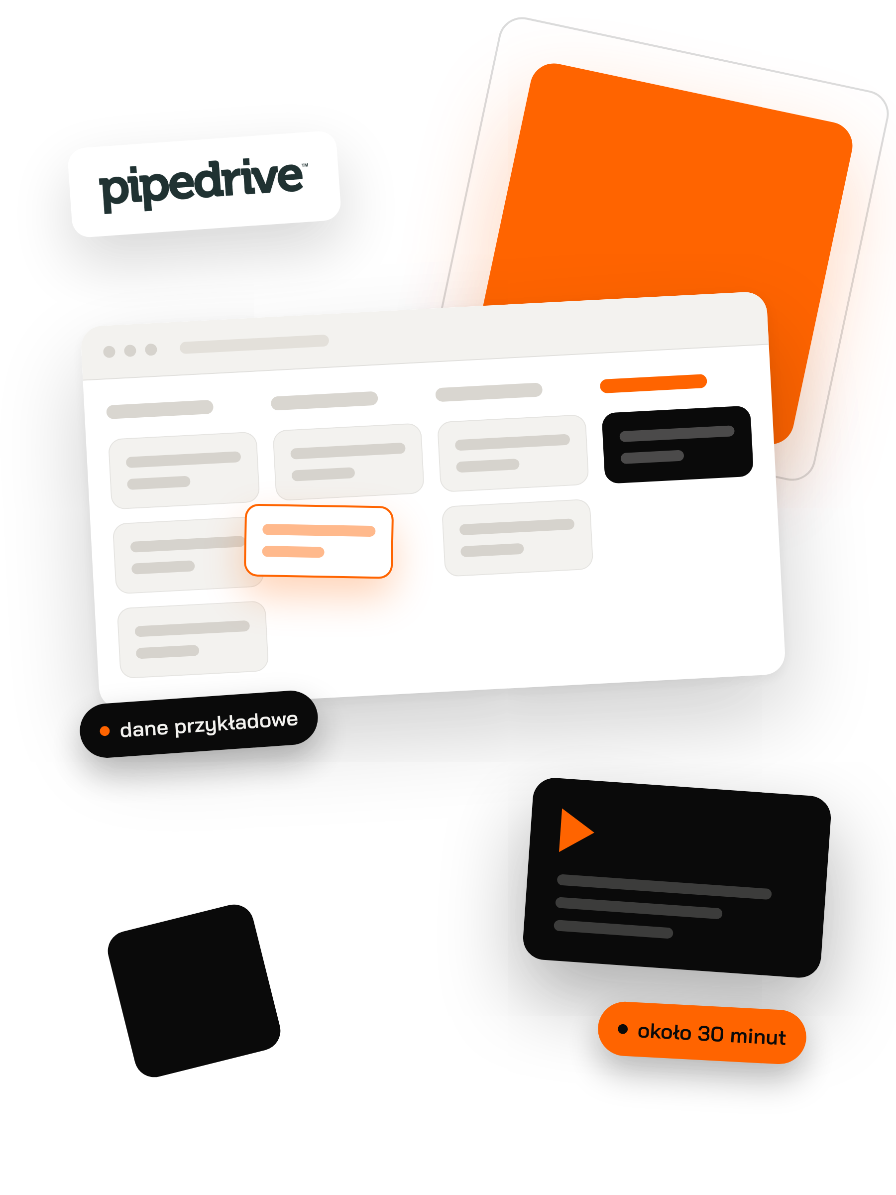 Ilustracja: tablica lejka w Pipedrive z przykładowymi szansami i karta prezentacji demo
